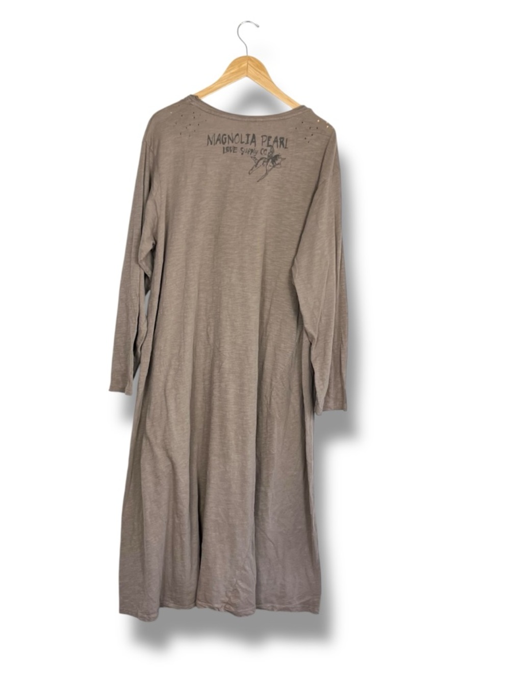MAGNOLIA PEARL Viggo Long Sleeve TShirt Tee Maxi Dress O/S Cupid Logo Taupe - Picture 14 of 16